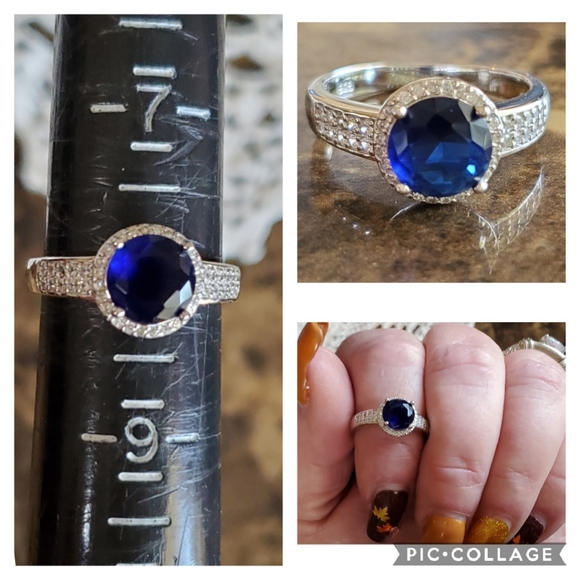 Genuine 3ct Round Blue Sapphire Blue Sapphire Ring Size 8 - Picture 8 of 8